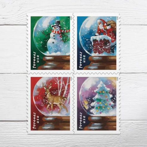 Snowglobe Christmas USPS Forever Stamps - 5 booklets of 20 (100 Total)