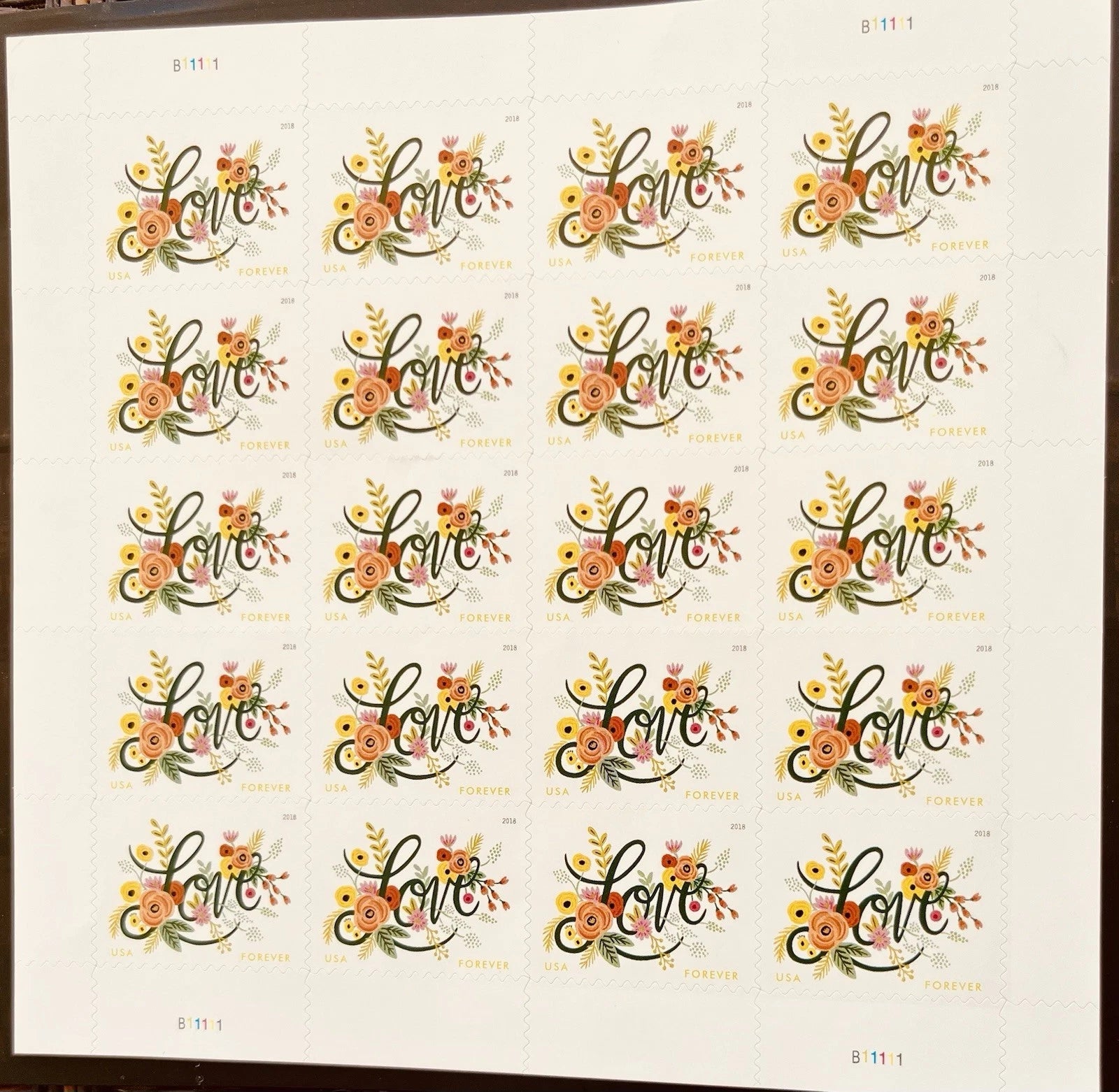 Love 2018 Forever Stamps (5 Panes - 100 Total)